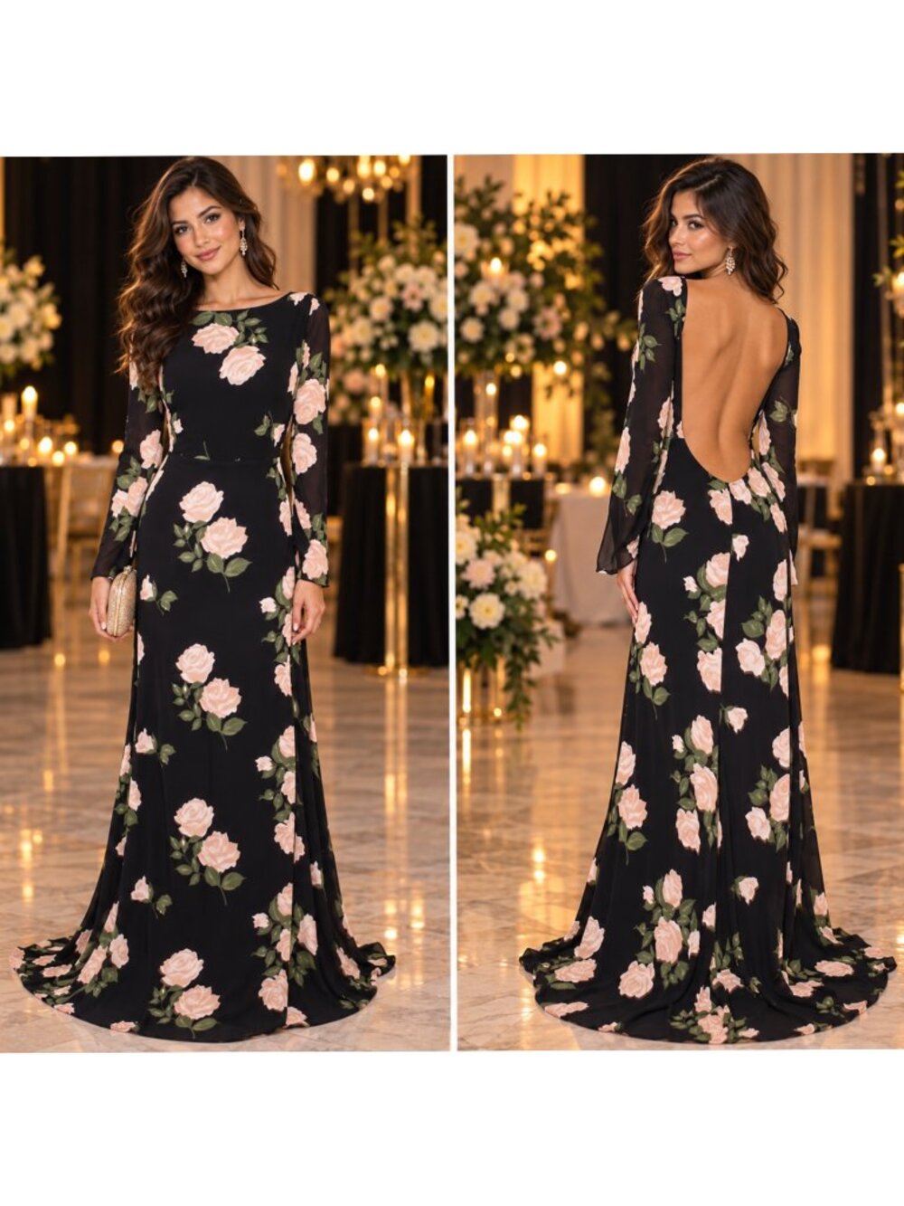 Reformation Rome in Venus Maxi Dress Size 6 Floral Black & Roses Print Backless